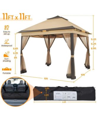 11x11ft Pop-Up Gazebo Tent with Four Mesh Sidewalls