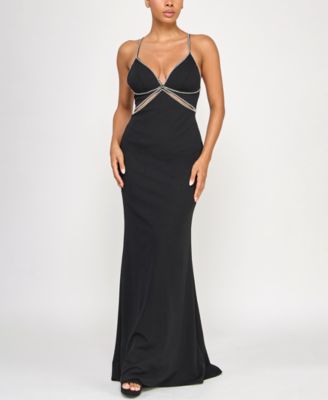 Juniors' Scuba Rhinestone Cut Out Gown
