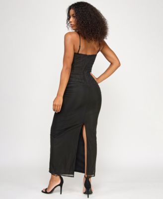 Juniors' Sleeveless Lace Trim Corset Gown