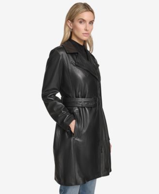 Women's Jacqui Moto Style Leather Trench Coat
