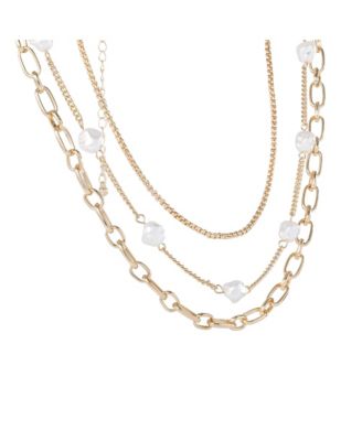 BCBG Layered Pearl Drop Chain Necklace