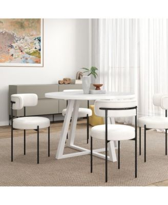 Durban 5-Pc Round Dining Set, Trestle Dining Table with 4 Boucle Chairs