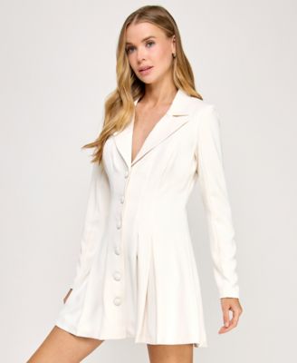 Juniors' Collared Long Sleeve Suit Jacket Dress