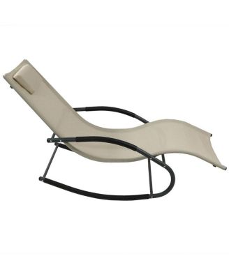 Set of 2 Patio Rocking Chaise Loungers with Cushioned Pillows for Relaxing
