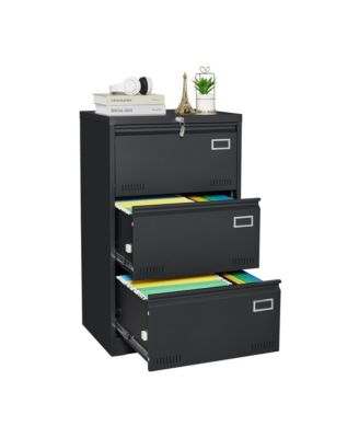 3 Drawer File Cabinet with Lock Metal Vertical File Cabinet Office Home, A4 Legal/Letter Size Narrow File Cabinet Locked