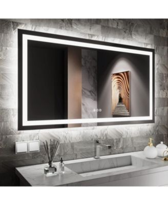LED Bathroom Mirror, 50" x 32" with Front Light and Backlit, Stepless Dimmable Wall Mount Mirrors, Anti-Fog, Shatter-Proof, Memory, 3 Colors Lihgting, LED Vanity Mirror(Horizontal/Vertical)