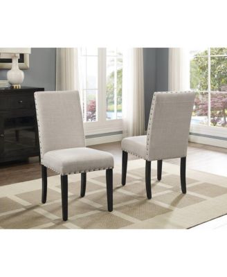 Biony Espresso Wood Dining Set with Tan Fabric Nailhead Chairs, 5-Pc
