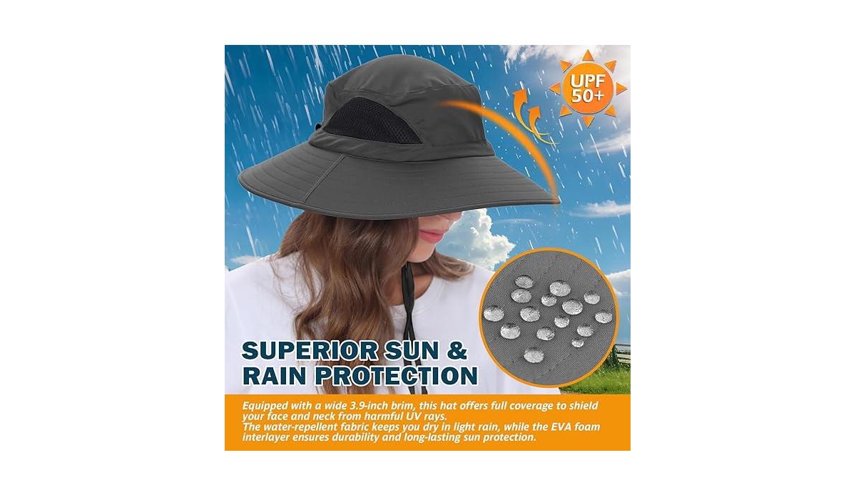 Multijoy Wide Brim Sun Hat, Upf 50+ Uv Protection Waterproof Packable Bucket Hat for Men & Women