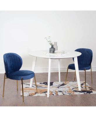 Amoa Contemporary 3-Pc Dining Set, White Round Dining Table and 2 Chairs, Blue
