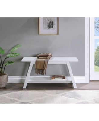 Solid Wood Bench with Shelf and Tilted Legs, 36-Inch Long