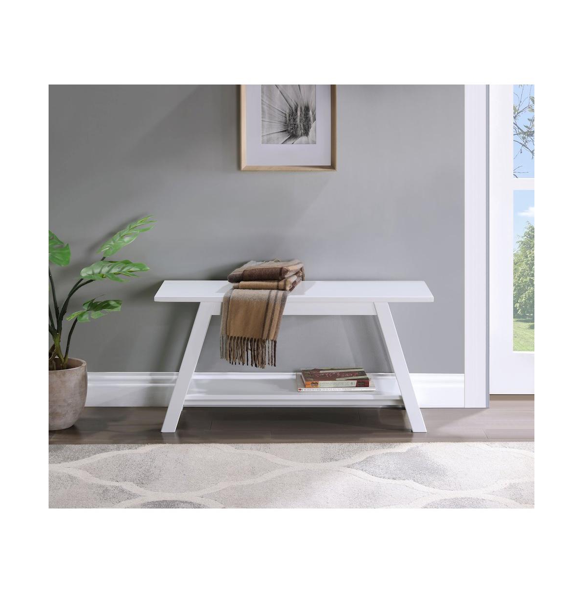 Roundhill Furniture Elyz Solid Wood Bench with Shelf, 36 Inch Long, White
