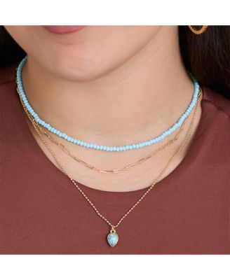 Layered Turquoise Bead & Heart Pendant Necklace