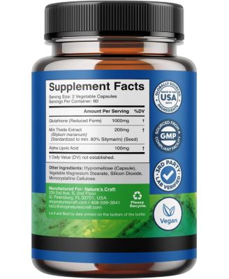 Glutathione Capsules, Natural Skin Whitening Anti-Aging Benefits Reduced L-Glutathione Pills for Men & Women, Pure Antioxidant, 120ct