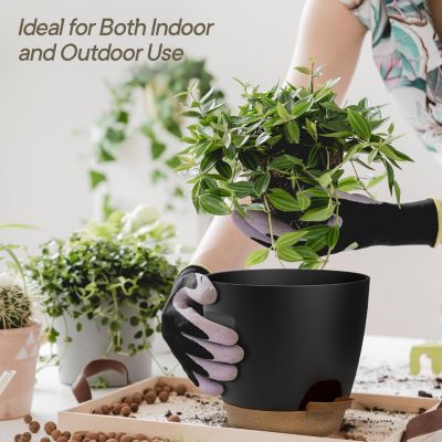 Black Self Watering Pots 20 Pack, Indoor and Outdoor Plant Pots with Wick Rope & Drainage Holes, Easy Watering Lip, Lightweight Plastic Self Watering Planter for Succulents, Houseplants, and Herbs