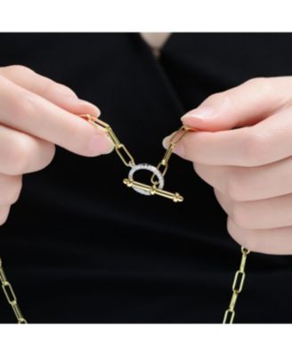 Two-Tone with Clear Cubic Zirconia Toggle Clasp Chain Necklace