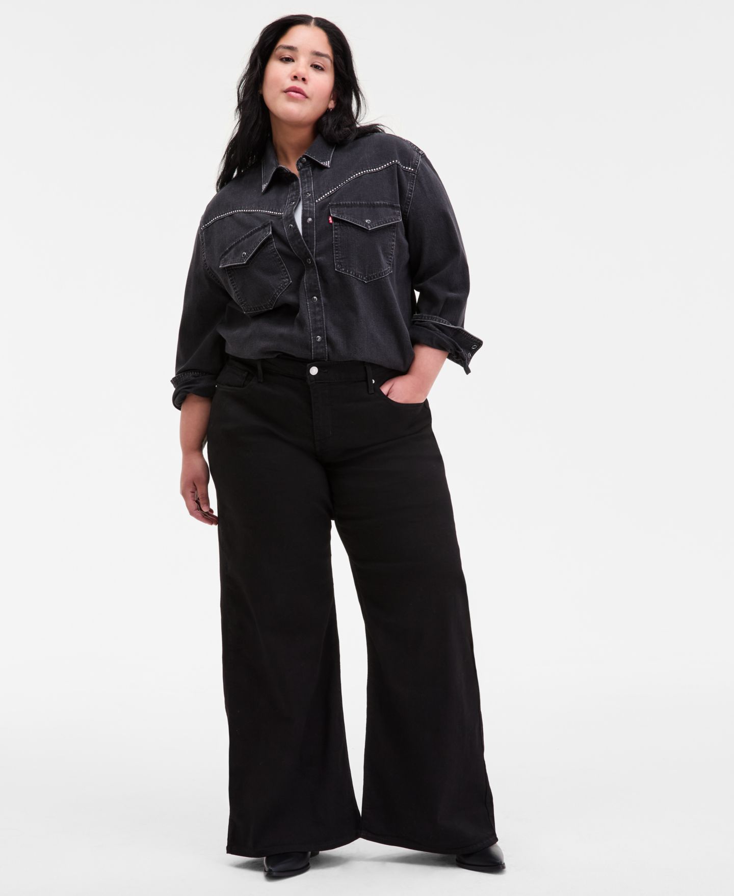 Женские джинсы Levi's Plus Size Mid Rise 318 Shaping Wide-Leg, цвет: Чёрный — фото 2