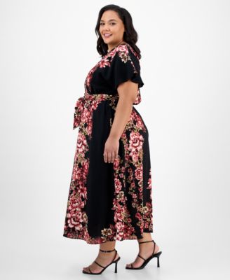 Plus Size Printed Short-Sleeve Maxi Dress