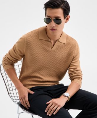 Alfani - Men's Long Sleeve Textured Polo Sweater