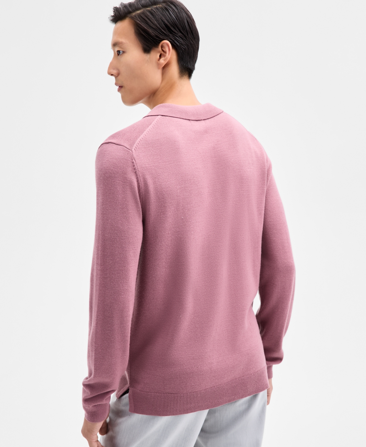 Alfani Men's Long-sleeve Johnny Collar Merino Sweater, Created For Macy's In Pink