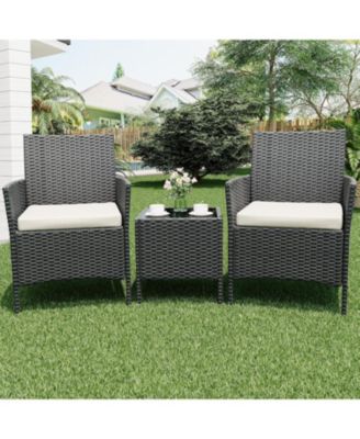 3 Piece Black PE Rattan Patio Conversation Set with 2 Chairs & Coffee Table, Outdoor Furniture for Patio, Porch, Balcony