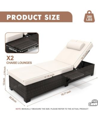 Outdoor Brown Wicker Patio Chaise Lounge Chairs Set of 2, Adjustable Backrest Lounger with Beige Cushion for Pool & Outdoor Use