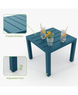 3 PCS Blue Patio Bistro Set, Outdoor Stackable Steel Chairs & Square Coffee Table for Balcony, Porch, Garden, Lawn