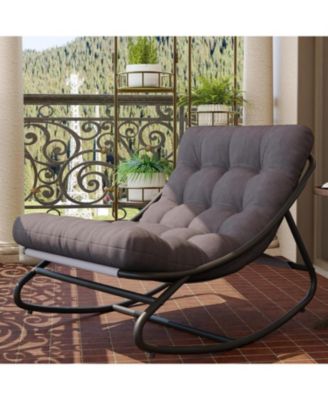 Outdoor Modern Gray Papasan Rocking Egg Chair with Thick Waterproof Cushion, Heavy Duty Metal Frame for Indoor & Patio Use