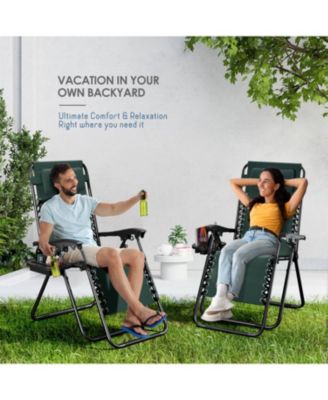 Outdoor Patio Zero Gravity Chair - Reclining Lounge Chairs with Pillows & Cup Holders