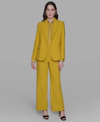 Karl Lagerfeld Womens One Button Blazer Straight Leg Pants Striped Faux Pearl Shirt In Orange