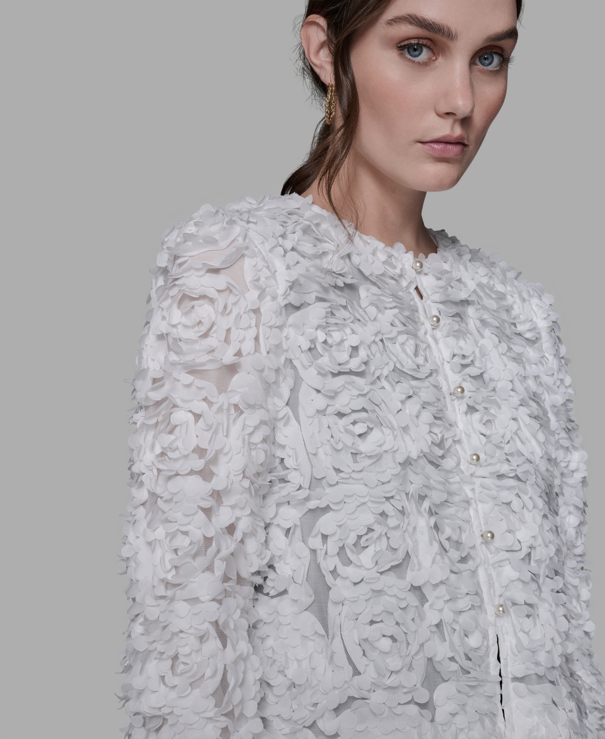 Karl Lagerfeld Women's 3d Floral Applique Jacket In White