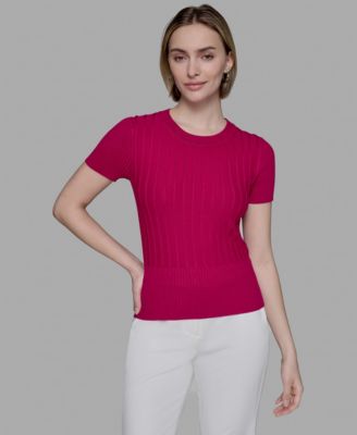 KARL LAGERFELD PARIS - Women's Ribbed Short-Sleeve Sweater