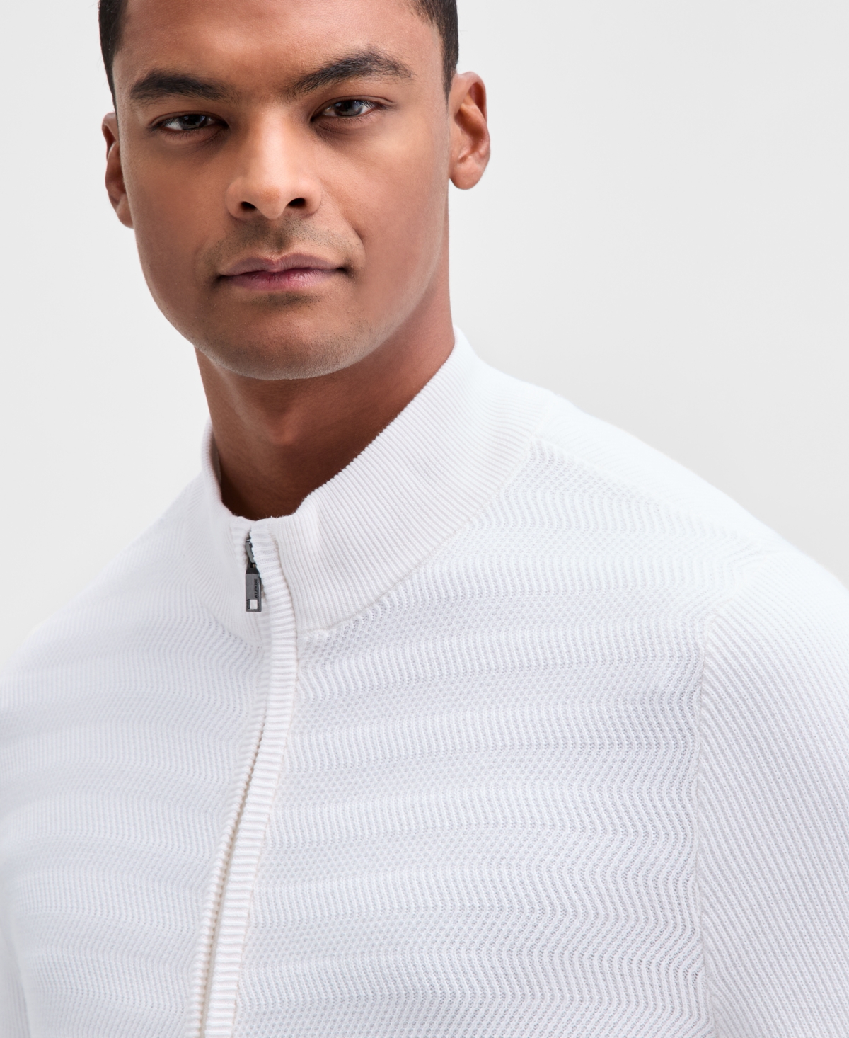 Alfani Men's Long Sleeve Zip-front Zig-zag Textured Sweater, Macy's Exclusive In White