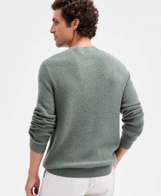 Men's Long Sleeve Merino Basket Weave Crewneck Sweater, Macy's Exclusive