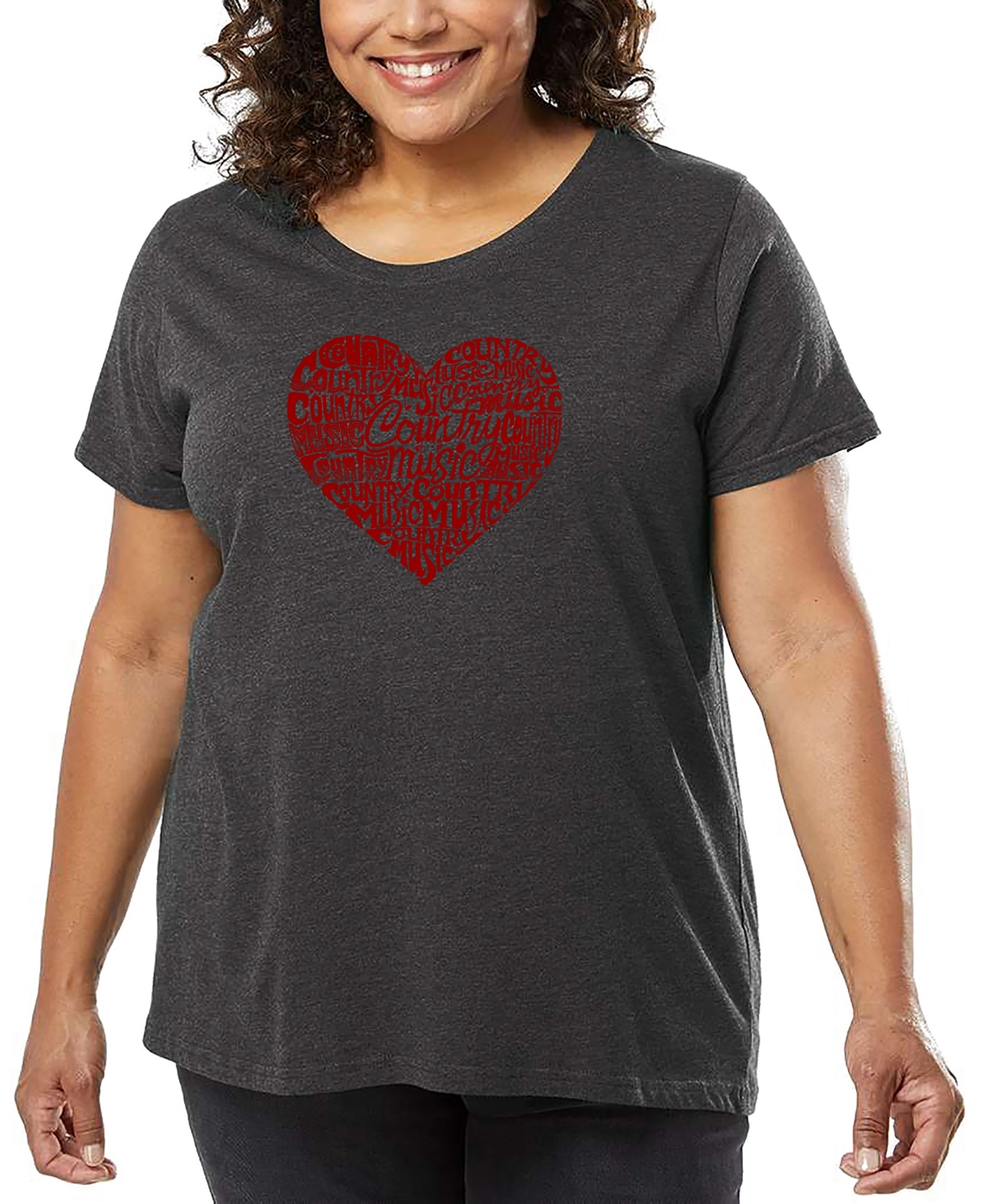 La Pop Art Plus Size Country Music Heart Word Art T-shirt In Gray