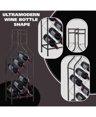 - 12 Bottles Freestanding Floor Metal Wine Rack Wine Bottle Holders Stands for Home with Bottle Shape Bar Stand for Liquor, Pewter