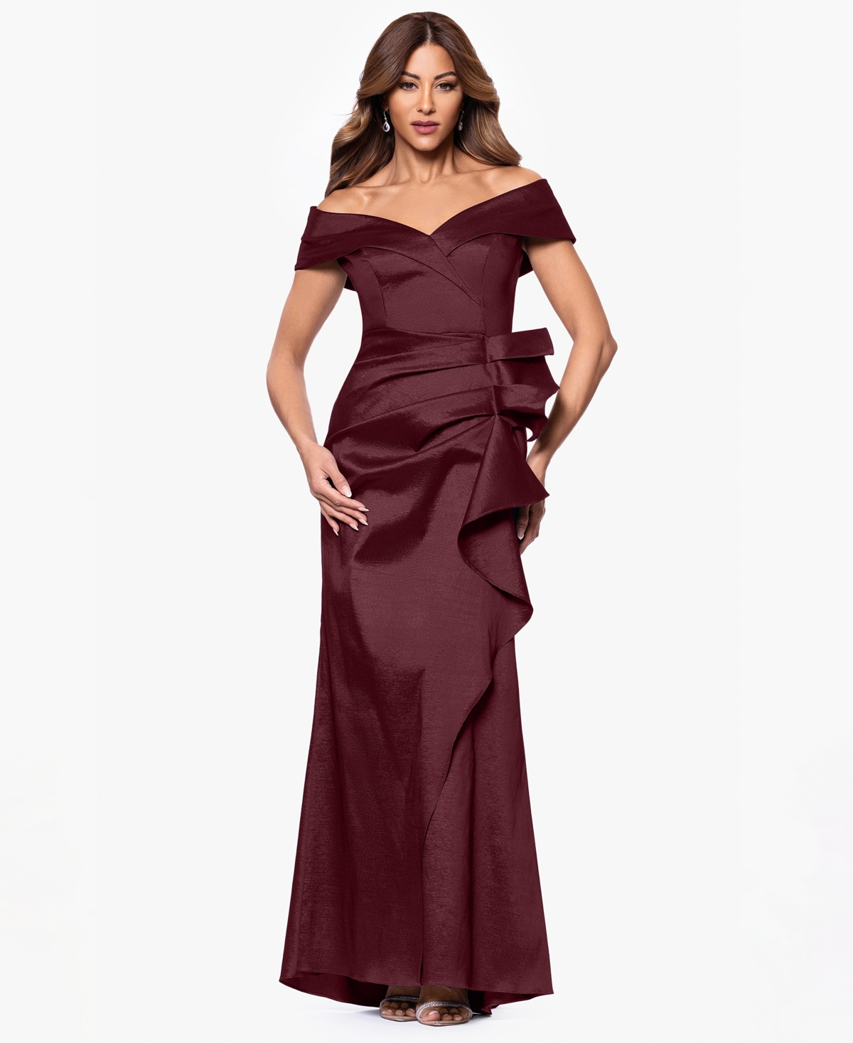 Xscape Women's Taffeta Off-the-shoulder Sweetheart Gown In Burgundy