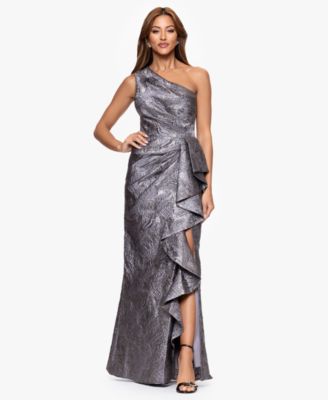 Women's Jacquard One Shoulder Ruffled Dress