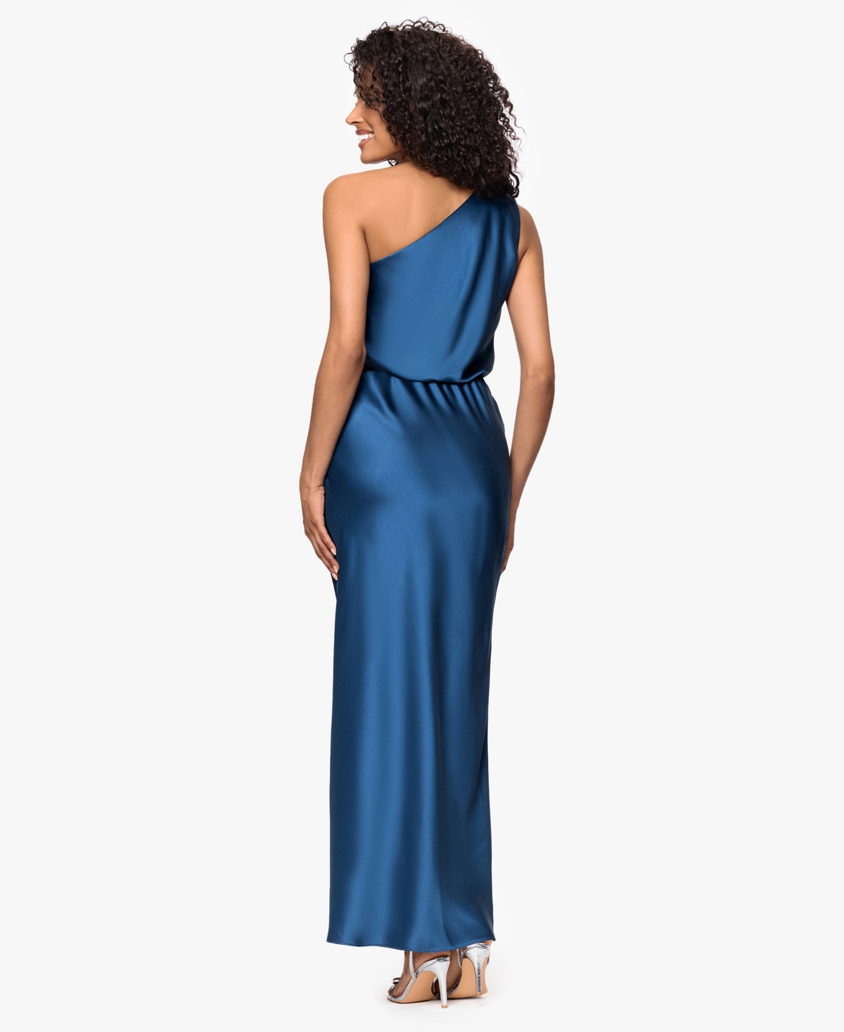 Xscape Women's Bridesmaid One Shoulder Satin Long Dress In Blue