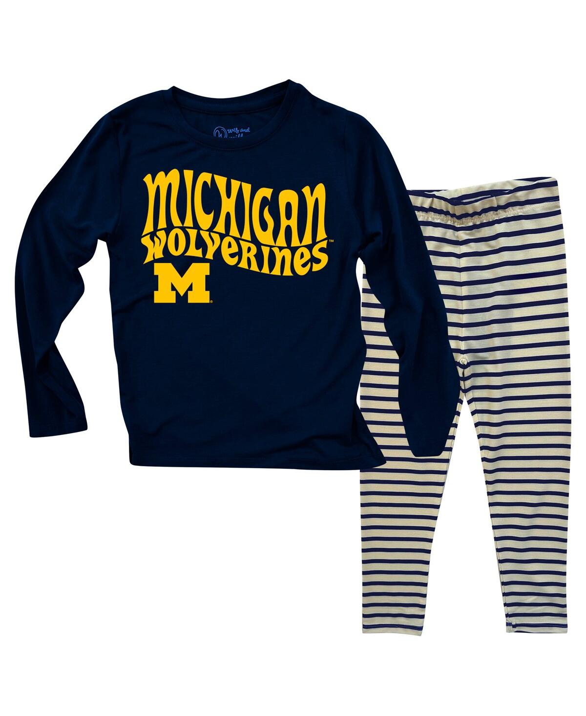 Wes & Willy Baby Boys And Girls Michigan Wolverines Long Sleeve Top And Striped Tri-blend Leggings Set In Blue