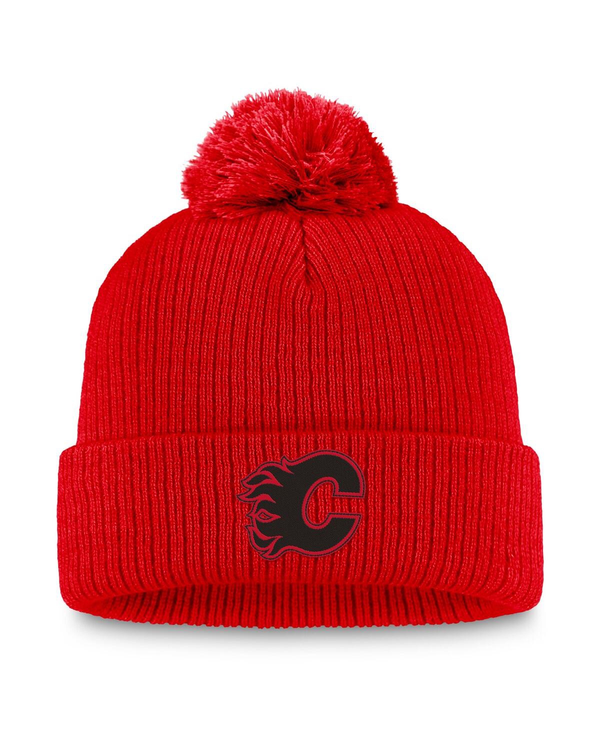 Fanatics Women's Red Calgary Flames Cuffed Knit With Pom Hat In Red