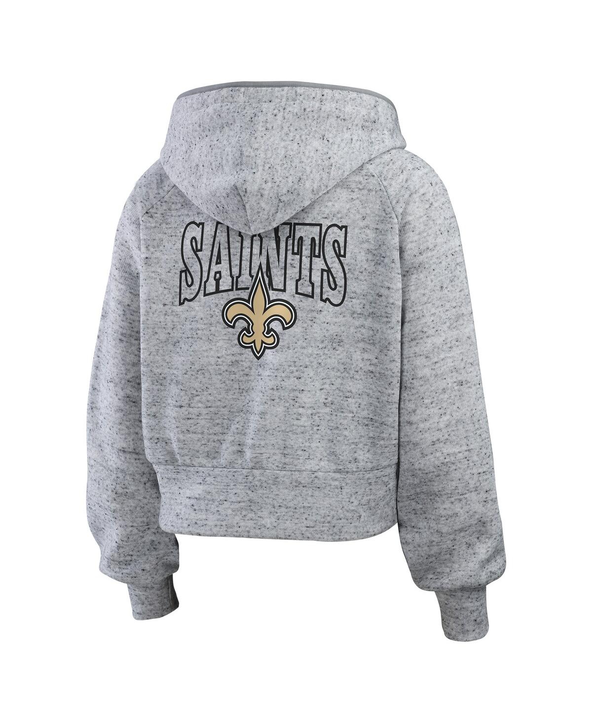 Wear By Erin Andrews Women's Heather Gray New Orleans Saints Speckled Fleece Cropped Full-zip Hoodie In Gray