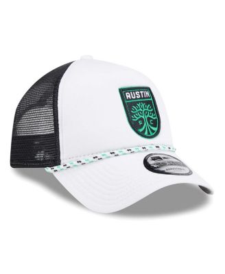 Men's White/Black Austin FC Court Sport Foam A-Frame 9FORTY Adjustable Trucker Hat