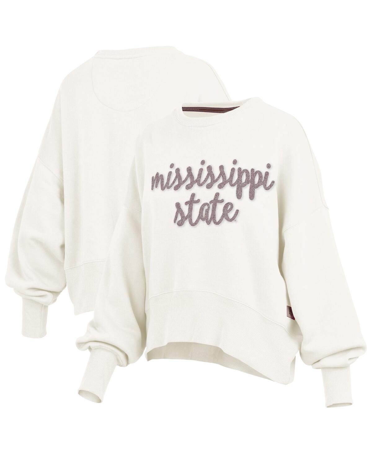 Pressbox Women's Cream Mississippi State Bulldogs Chelsea Oversized Pullover Sweatshirt In White