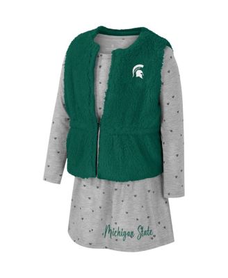 Girls Toddler Green Michigan State Spartans Meowing Vest Dress Set