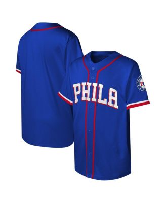 Outerstuff - Big Boys and Girls Royal Philadelphia 76ers Stitch Full-Button Baseball Jersey