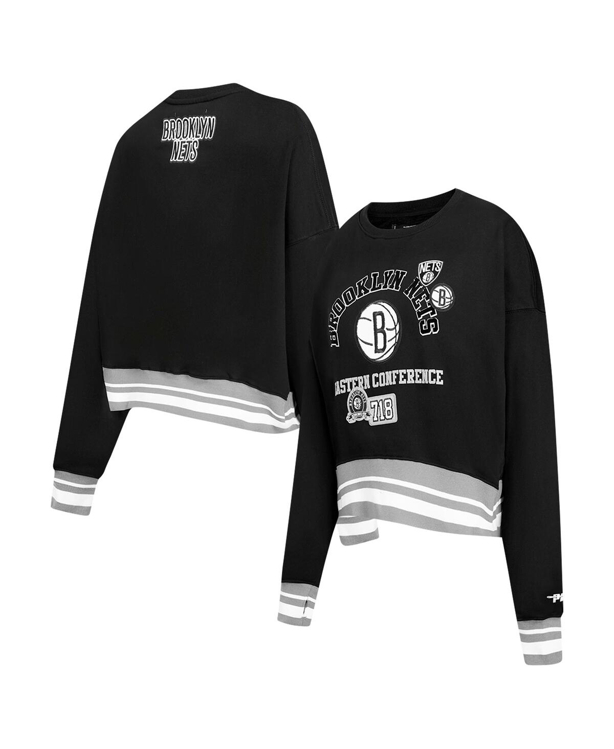 Pro Standard Women's Black Brooklyn Nets Area Code Cropped Pullover Sweatshirt