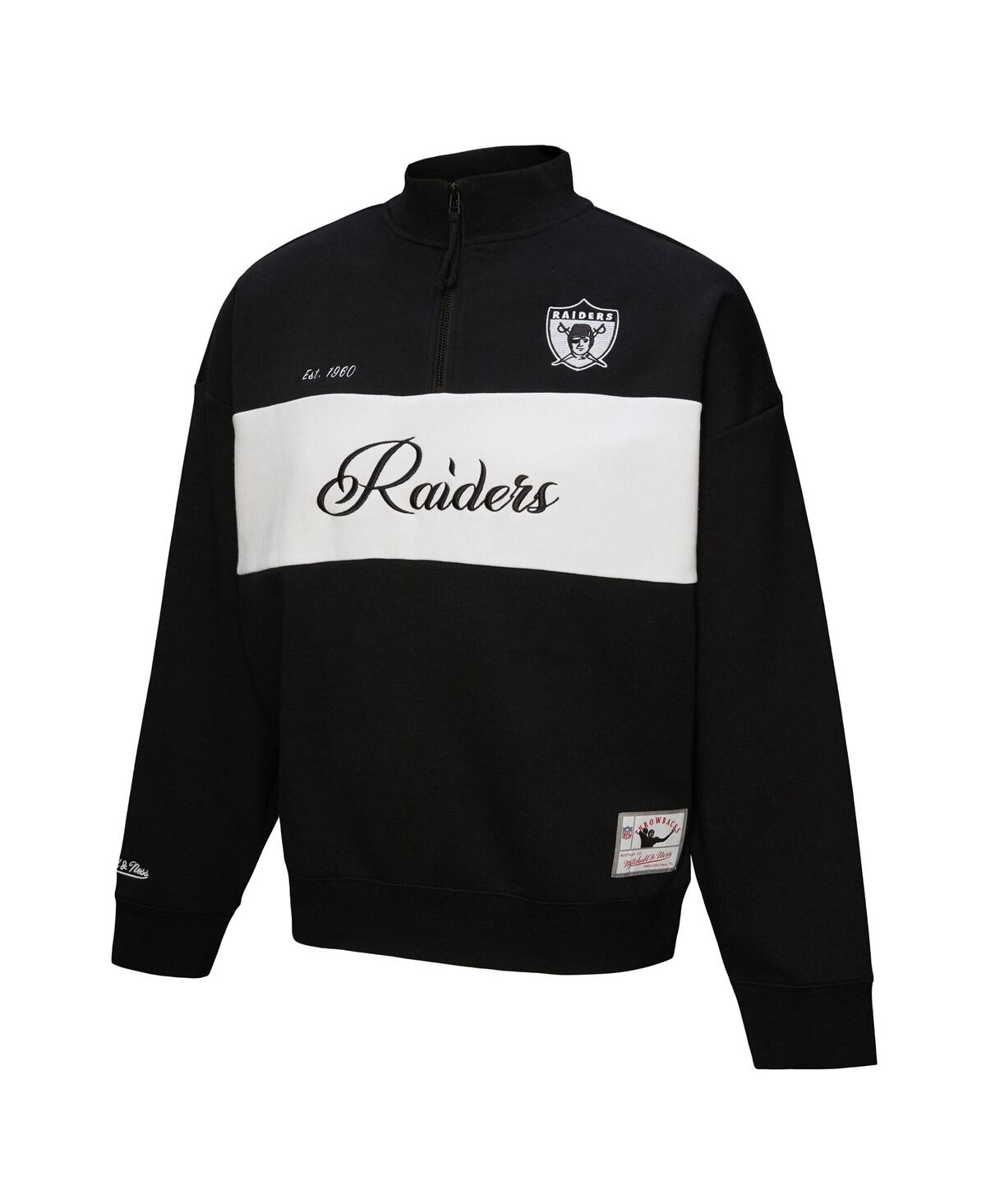 Mitchell & Ness Black Oakland Raiders Quarter-zip Jacket In Black