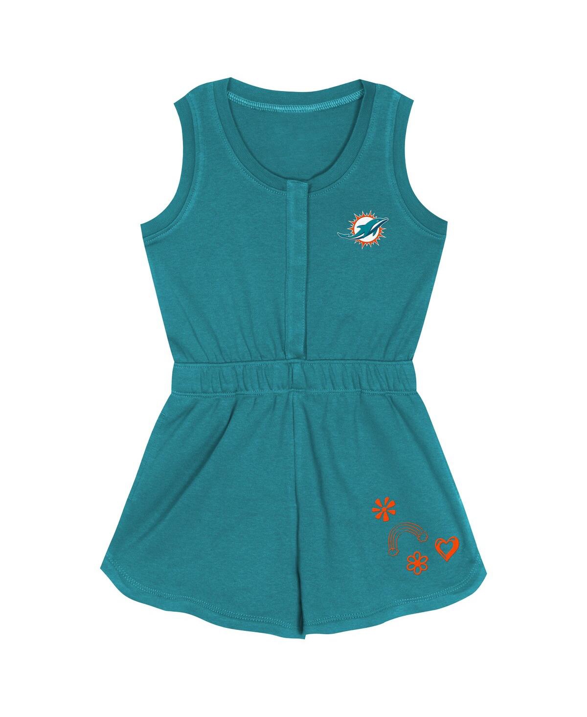 Outerstuff Girls Toddler Aqua Miami Dolphins Super Girl Romper In Blue