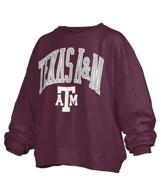 Women's Maroon Texas A&M Aggies Janise Arch Over Logo Waist Length Oversized Pullover Sweatshirt