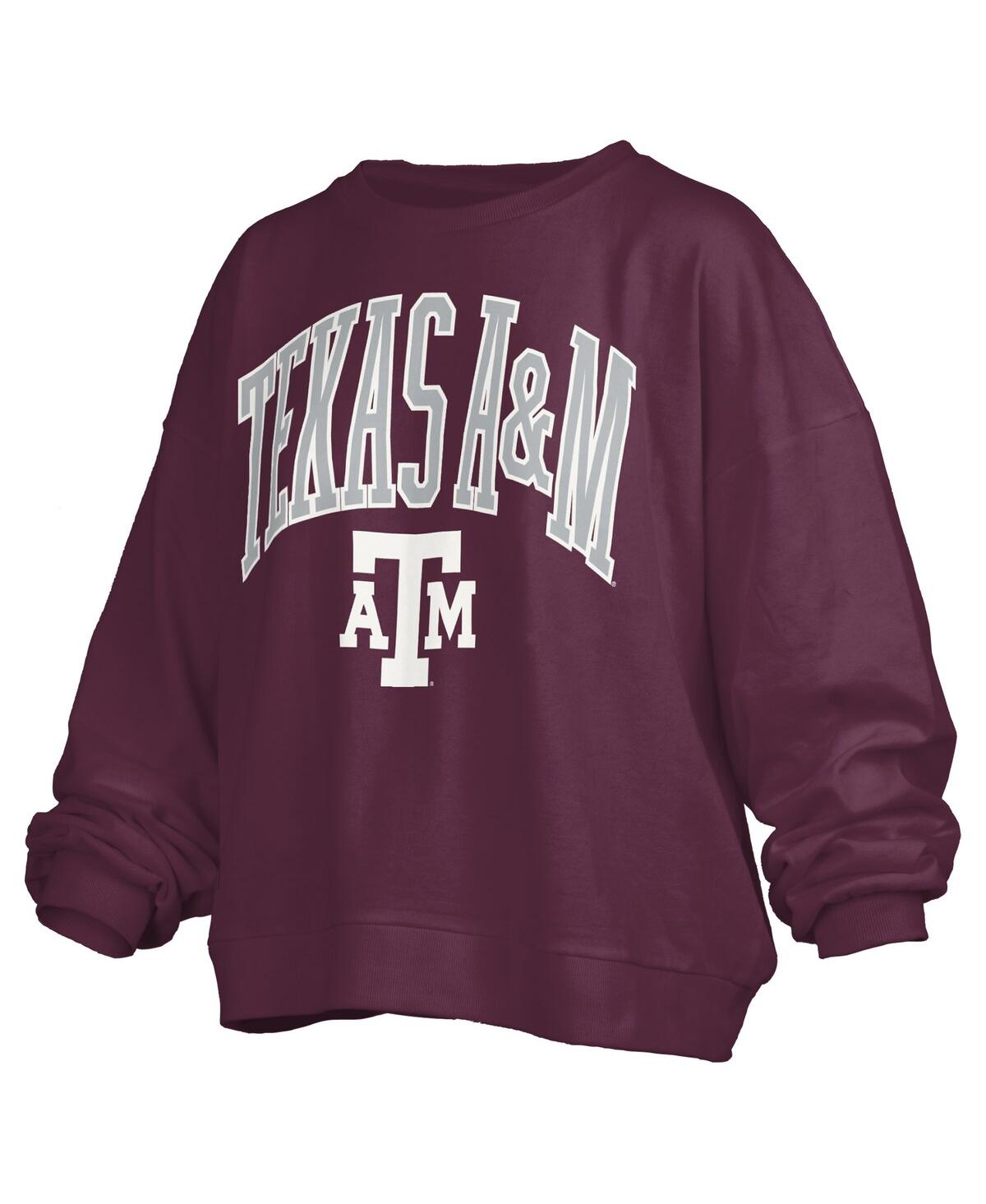 Pressbox Women's Maroon Texas A M Aggies Janise Arch Over Logo Waist Length Oversized Pullover Sweatshirt In Burgundy